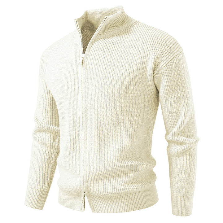 Men's Coarse Ribbed Zip Cardigan with High Cowl Neck and Concealed Seam Mune Fashion