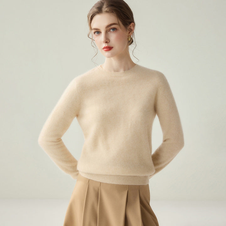 Ladies Lightweight Round Neck Sweater in Cashmere Look with Extra Fine Pile and Ribbed Hem Mune Fashion