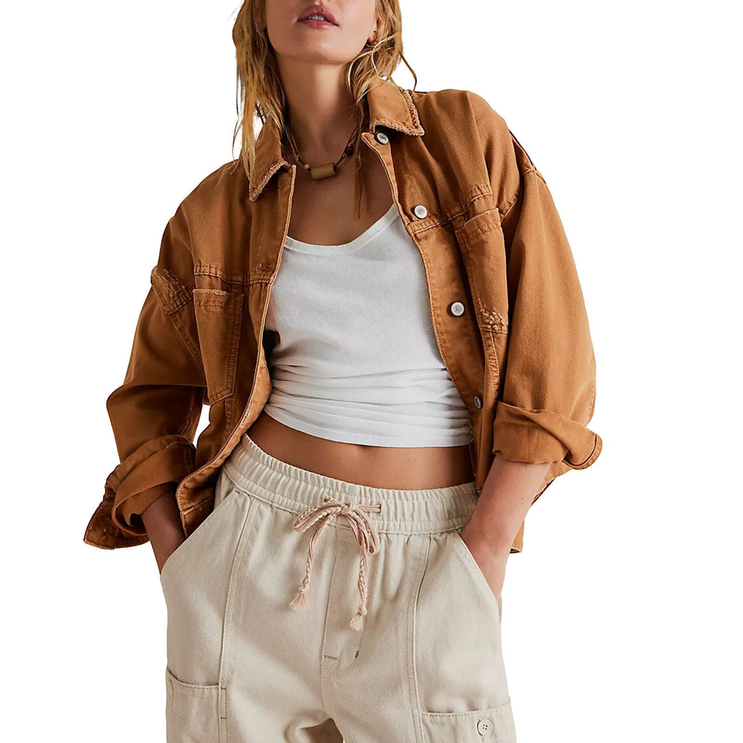 Women's casual denim jacket in oversized style with decorative fringes Mune Fashion