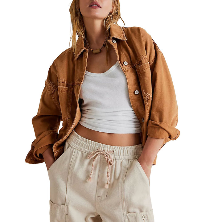Women's casual denim jacket in oversized style with decorative fringes Mune Fashion