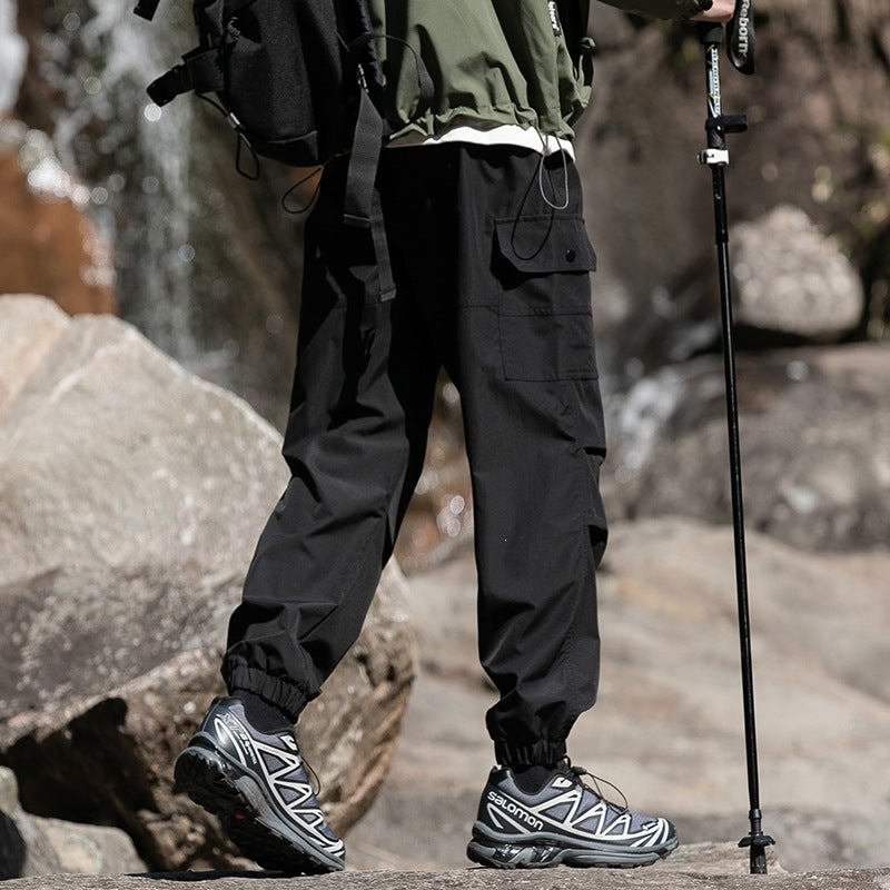 Men's Wide Relaxed Cargo Leisure Pants with Drawstring Waist & Multifunctional Pockets Mune Fashion