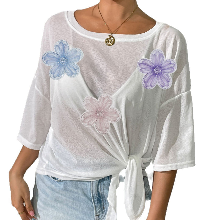 Women's casual top with floral design and side knot Mune Fashion