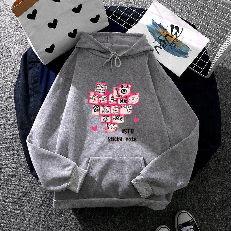 Women's hoodie with sticky note graphic, kangaroo pocket, and soft fleece lining Mune Fashion