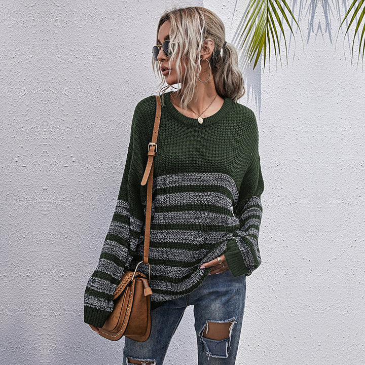 Women's Comfortable Striped Knit Sweater Mune Fashion