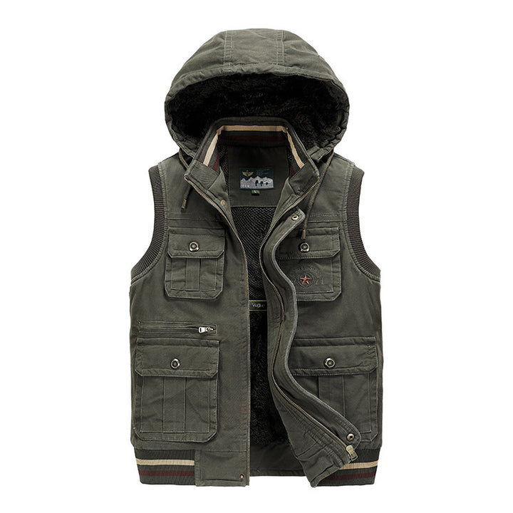 Men's Sleeveless Canvas Vest with Hood, Teddy Lining and Multi-Function Pockets Mune Fashion