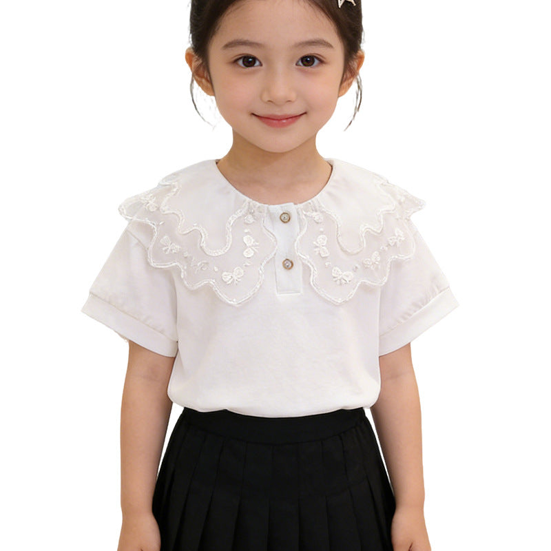 Girl T-Shirt with playful ruffle neckline Mune Fashion