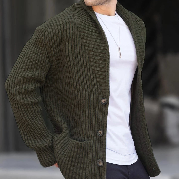 Men's Cardigan with Deep Neckline and Buttons Mune
