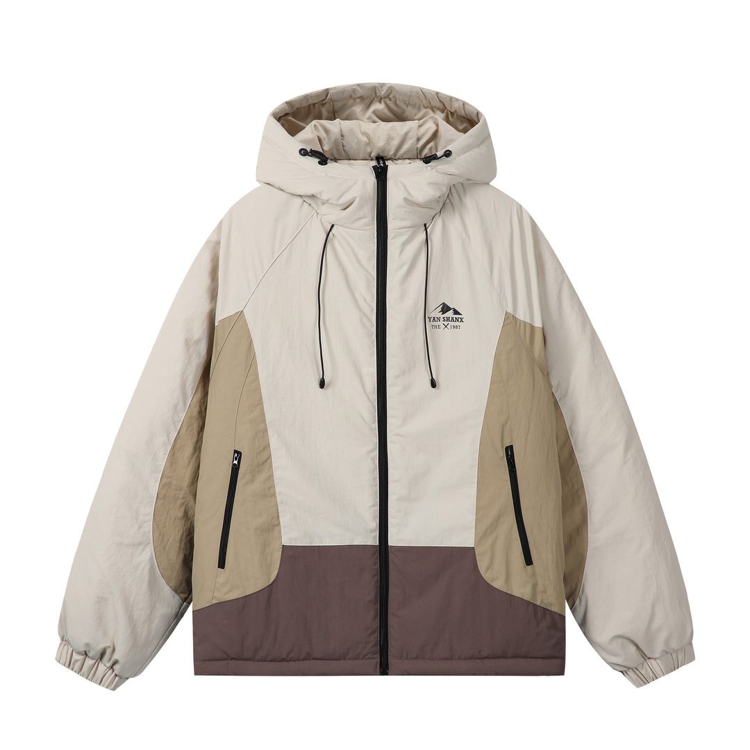 Unisex Boxy Colorblock Hooded Puffer Jacket with Windproof Cover and Zip Pockets Mune Fashion