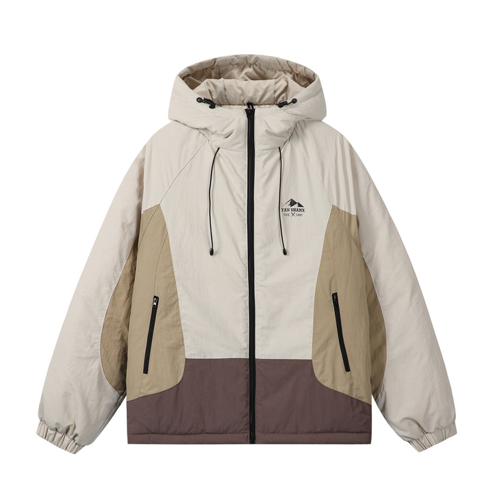 Unisex Boxy Colorblock Hooded Puffer Jacket with Windproof Cover and Zip Pockets Mune Fashion
