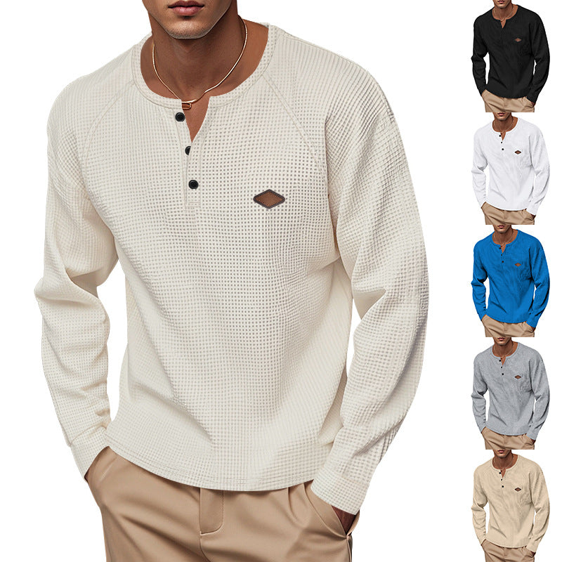 Men's Nano Thermal Waffle Shirt Henley with Button Placket and Raglan Sleeves Mune Fashion