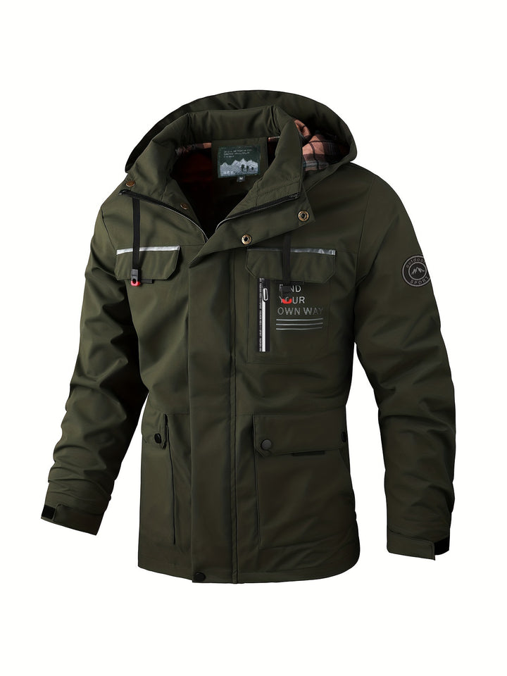 Men's light softshell parka with water-repellent coating, hood and multifunctional pockets Mune Fashion
