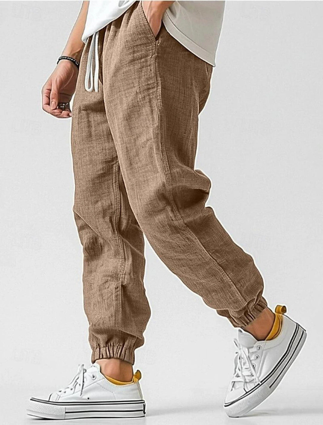 Men's Comfortable Linen Pants with Elastic Waistband and Side Pockets Mune Fashion
