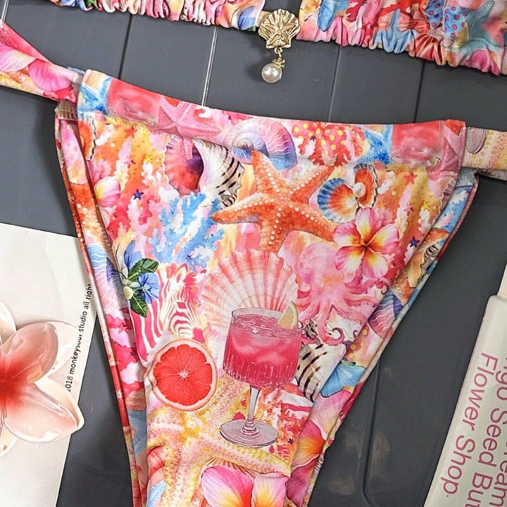 Women's Floral Design Triangle Bikini with Adjustable Straps Mune Fashion