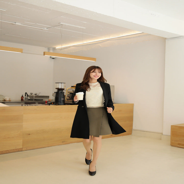 Women's Knee-Length Single-Breasted Wool Blend Long Coat in Minimalist Tailoring Mune Fashion