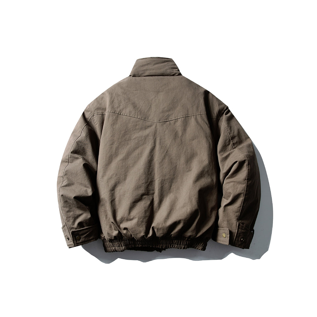 Men's Volume Stand Collar Bomber with Asymmetric Front Flap and Waist Buckle Mune Fashion