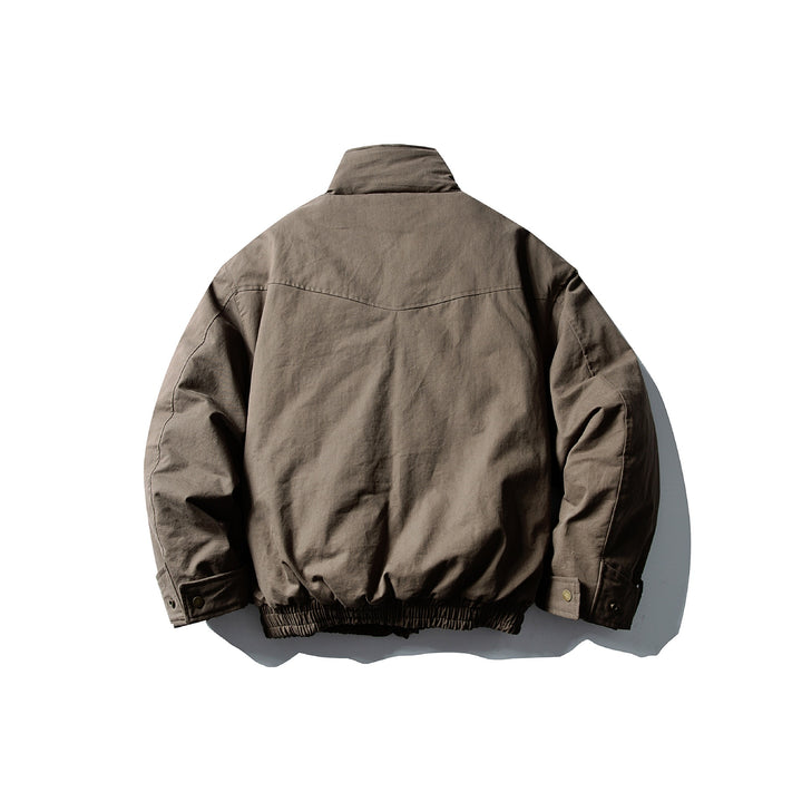 Men's Volume Stand Collar Bomber with Asymmetric Front Flap and Waist Buckle Mune Fashion