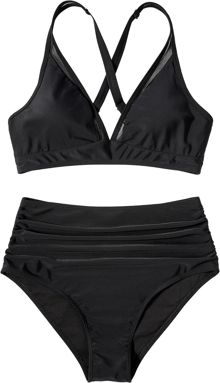 Women’s Sporty Bikini Set with Crossed Straps and High Cut Mune Fashion