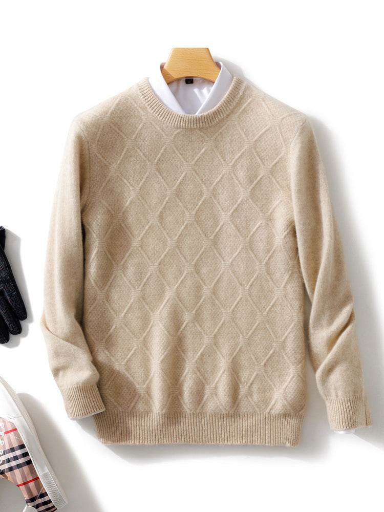Men's Structured Diamond Knit Sweater with Crew Neck and Cashmere-like Softness Mune Fashion