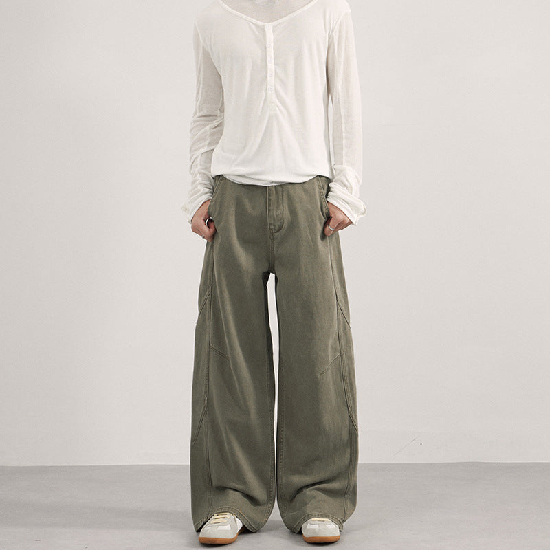 Men's Wide Canvas Pants with Wide Leg and Utility Seams Mune Fashion