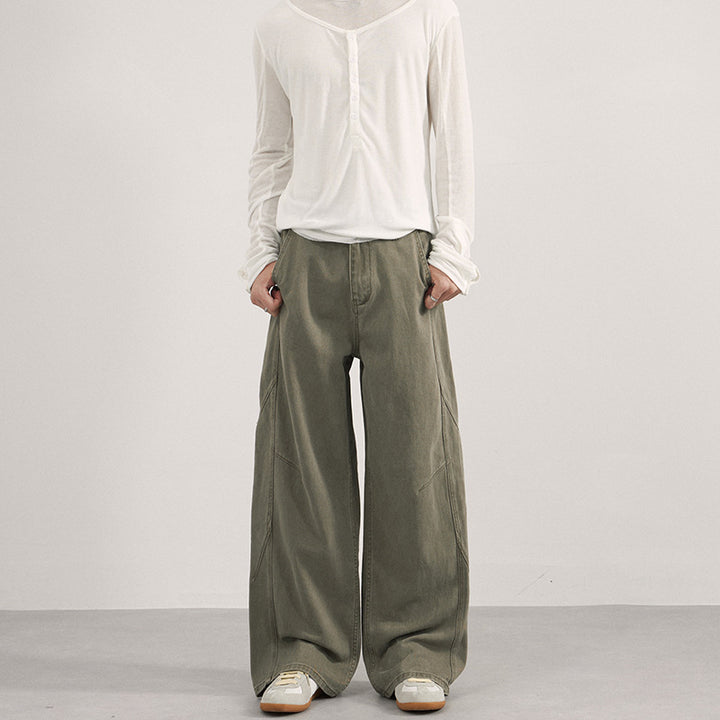 Men's Wide Canvas Pants with Wide Leg and Utility Seams Mune Fashion