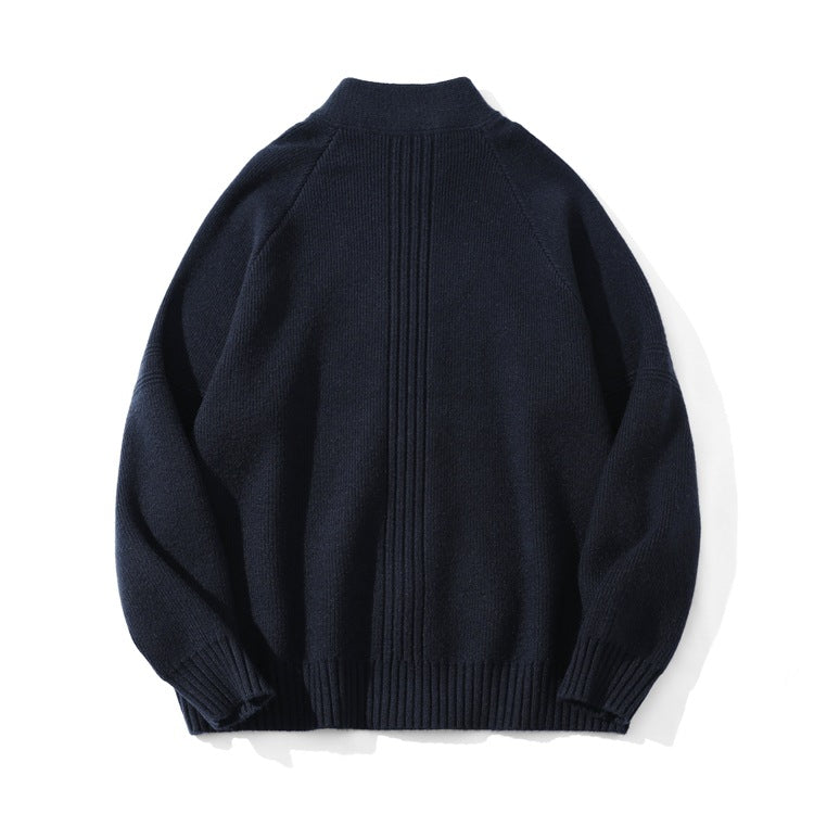 Unisex Coarse Knit Zip Cardigan with Stand-up Collar and Two-way Zipper Mune Fashion