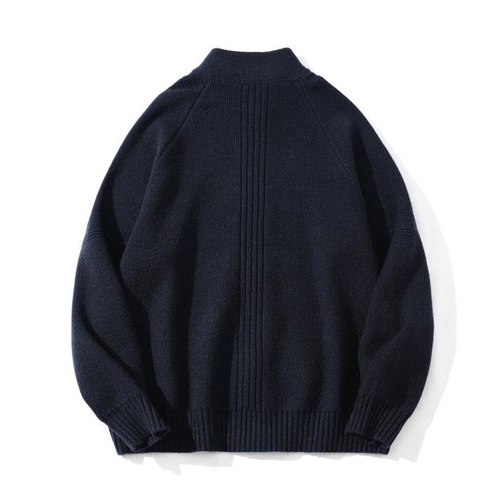 Unisex Coarse Knit Zip Cardigan with Stand-up Collar and Two-way Zipper Mune Fashion