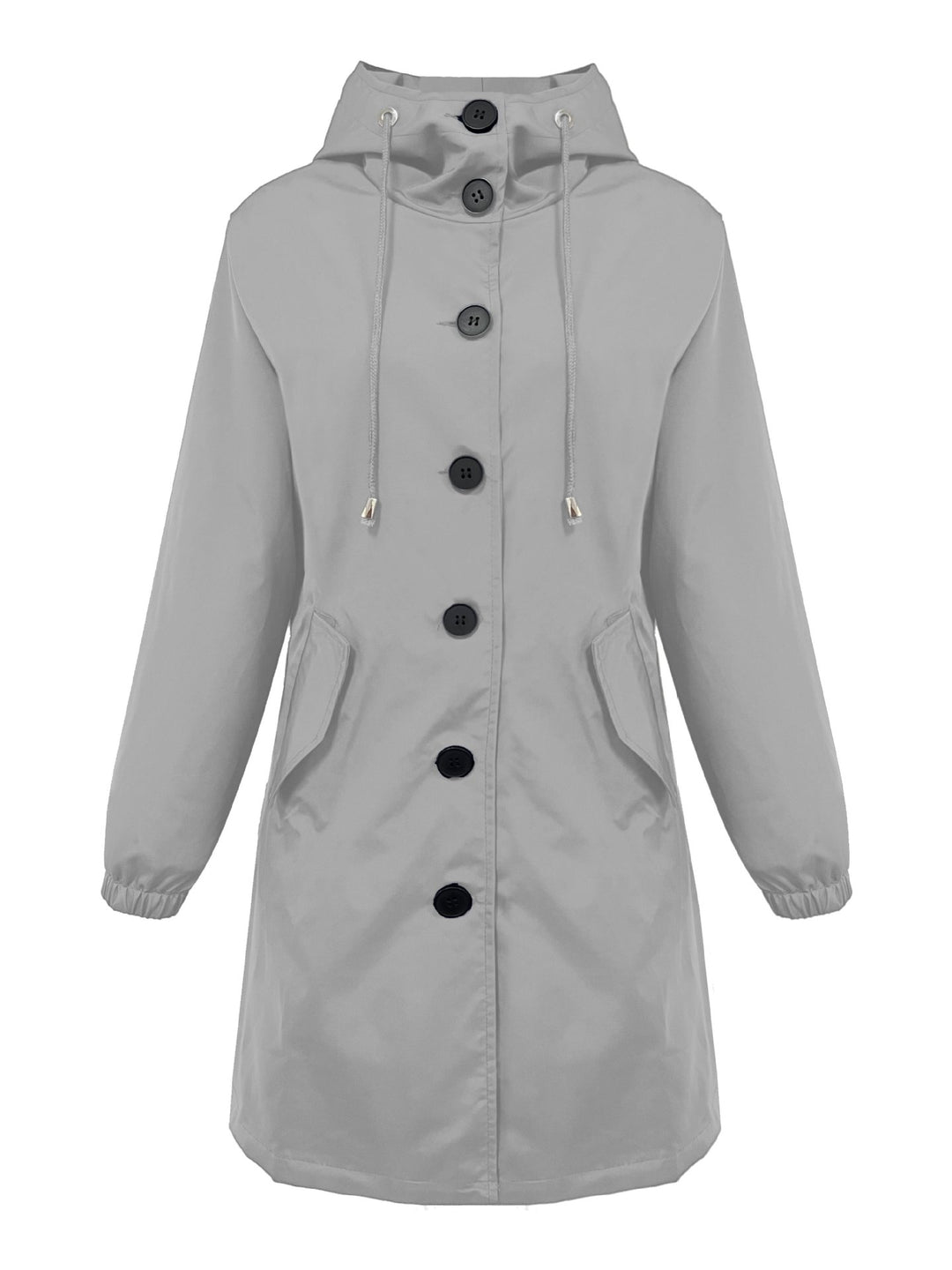 Women nan lightweight rain parka with hood, oversized button placket, drawstring and patch pockets Mune Fashion