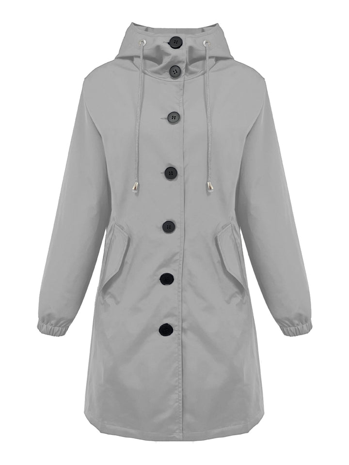 Women nan lightweight rain parka with hood, oversized button placket, drawstring and patch pockets Mune Fashion