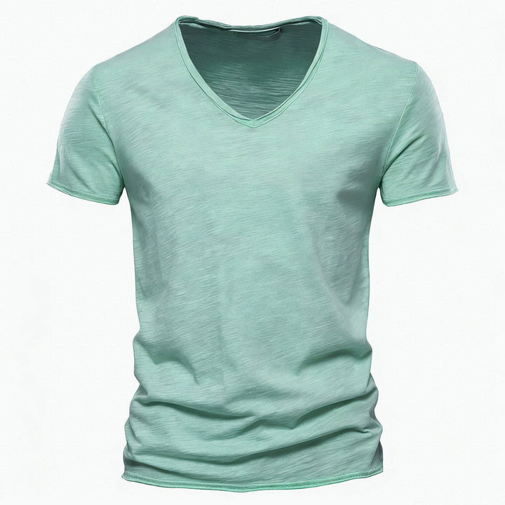 Men's light cotton jersey short-sleeve shirt with V-neck and slim fit Mune Fashion
