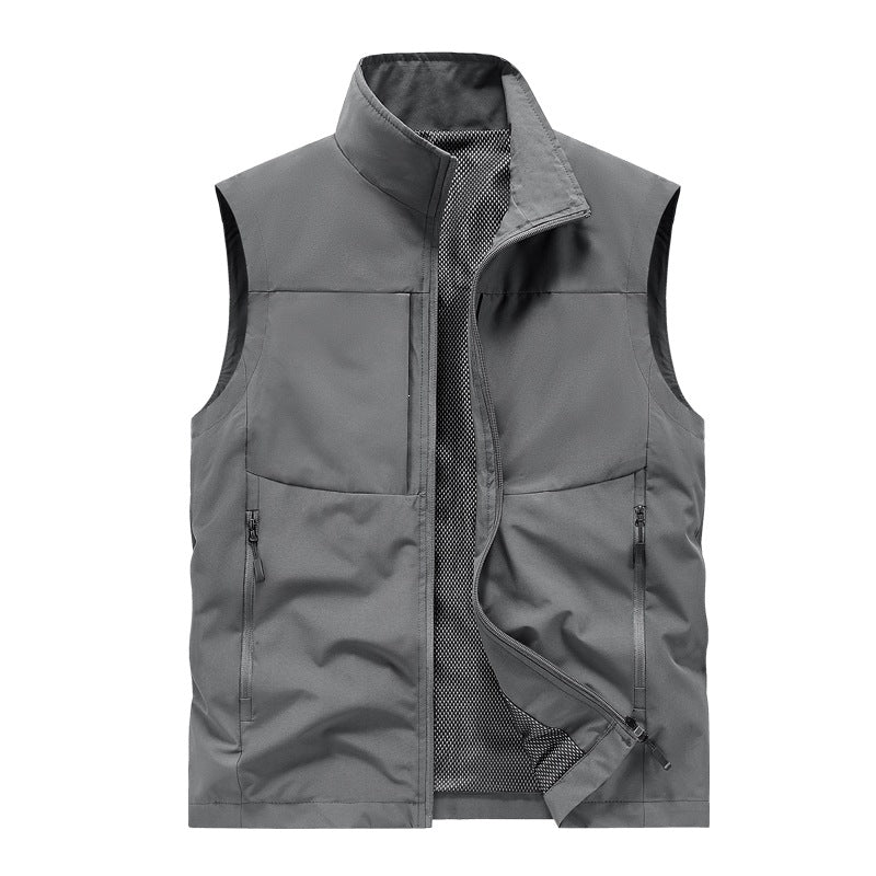Men's Lightweight Windproof Softshell Quilted Vest with Mesh Lining, Stand Collar & Zipper Pockets Mune Fashion