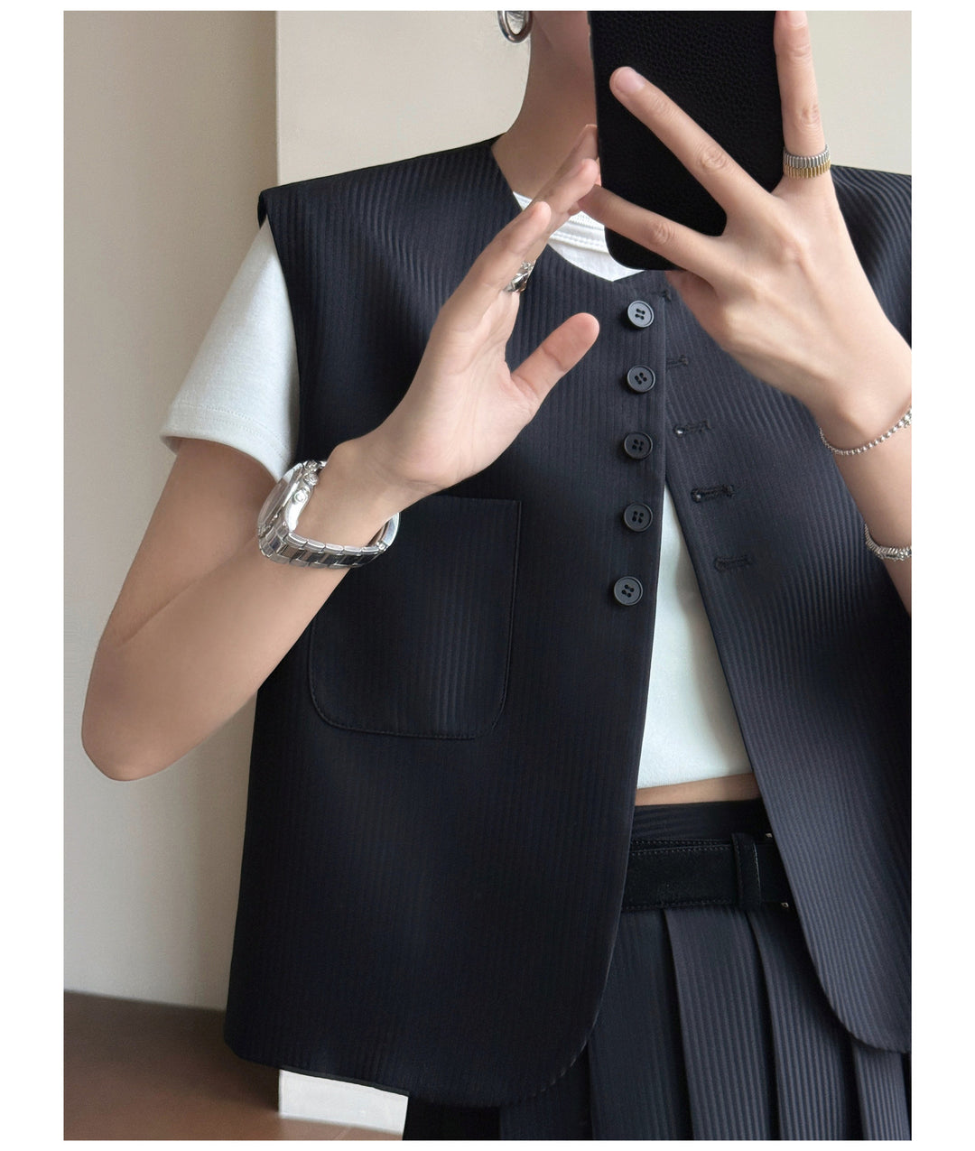 Women Elegant Blazer Vest with Striped Design Mune Fashion