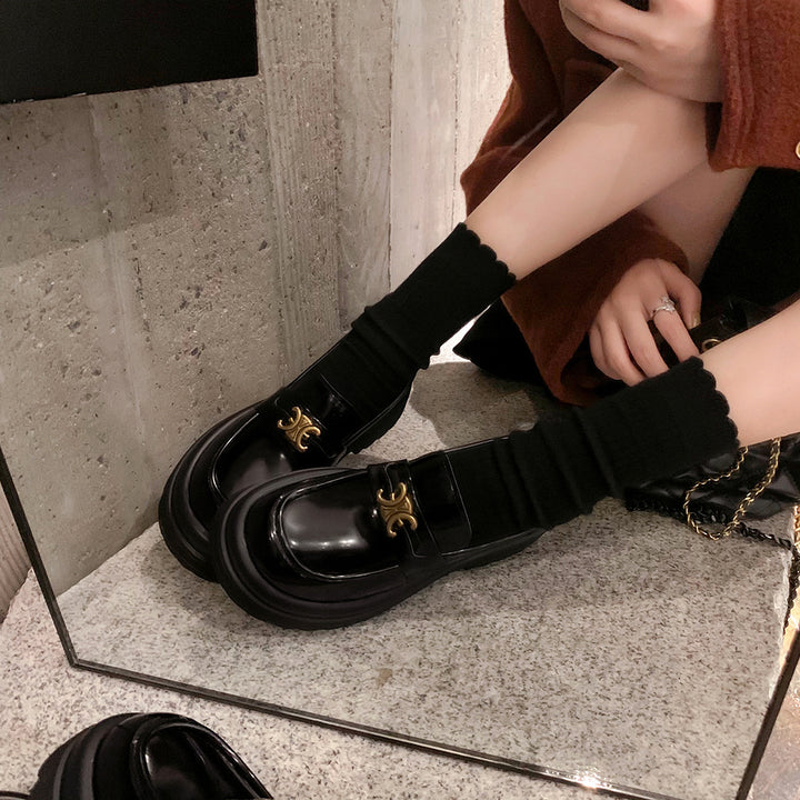 Ladies' Plateau Loafer in Retro Shine with Distinctive Decorative Strap Mune Fashion