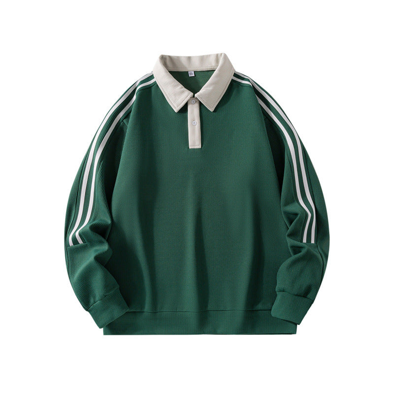 Men's sporty polo shirt with high collar and contrasting stripes Mune Fashion