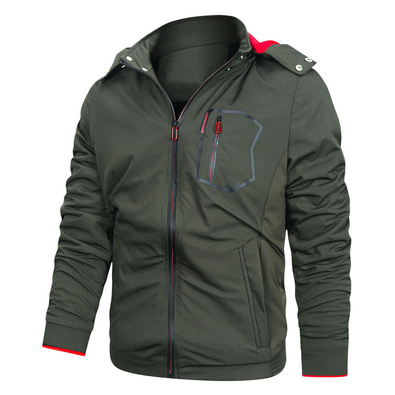 Men's sporty softshell hoodie jacket with water-repellent membrane, breast pocket, and stand-up collar Mune Fashion