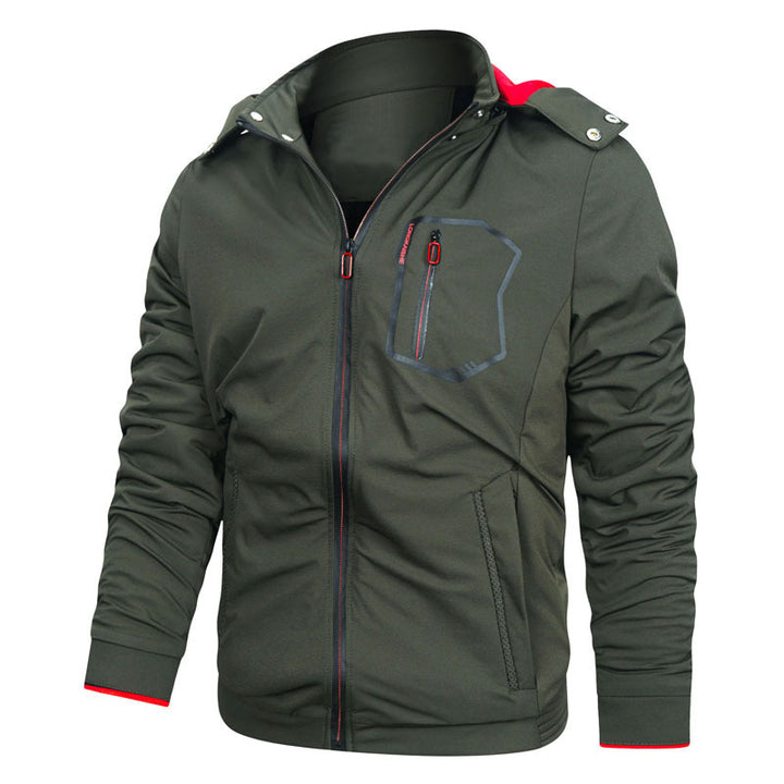 Men's sporty softshell hoodie jacket with water-repellent membrane, breast pocket, and stand-up collar Mune Fashion