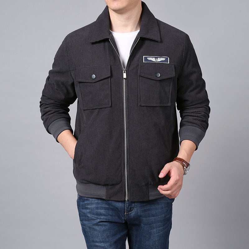 Men's cord jacket in trucker-bomber mix with chest flap pockets Mune Fashion