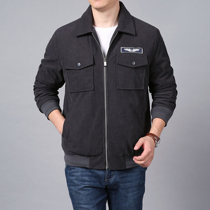 Men's cord jacket in trucker-bomber mix with chest flap pockets Mune Fashion