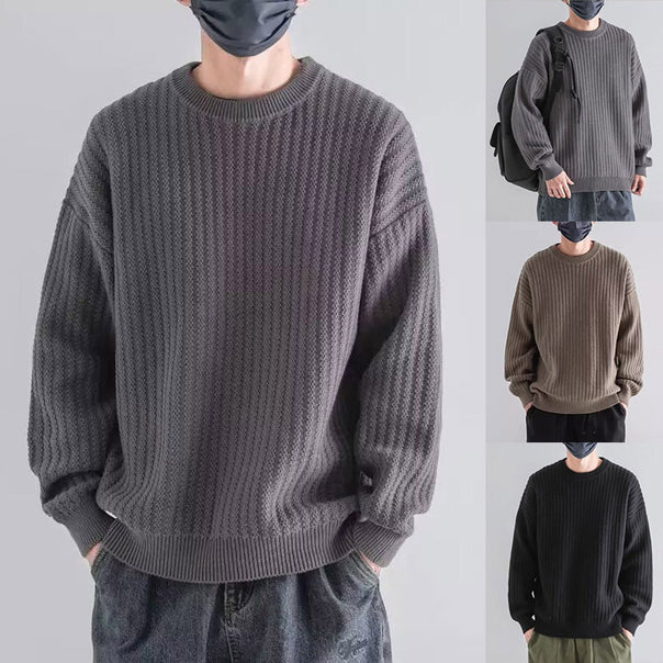 Men's Cozy Chunky Knit Sweater with Round Neckline Mune Fashion
