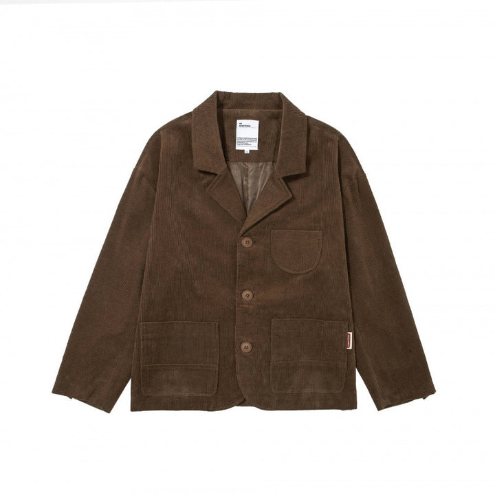 Men's Boxy Cord Blouson with Lapel Collar, Patch Pockets and Relaxed Silhouette Mune Fashion