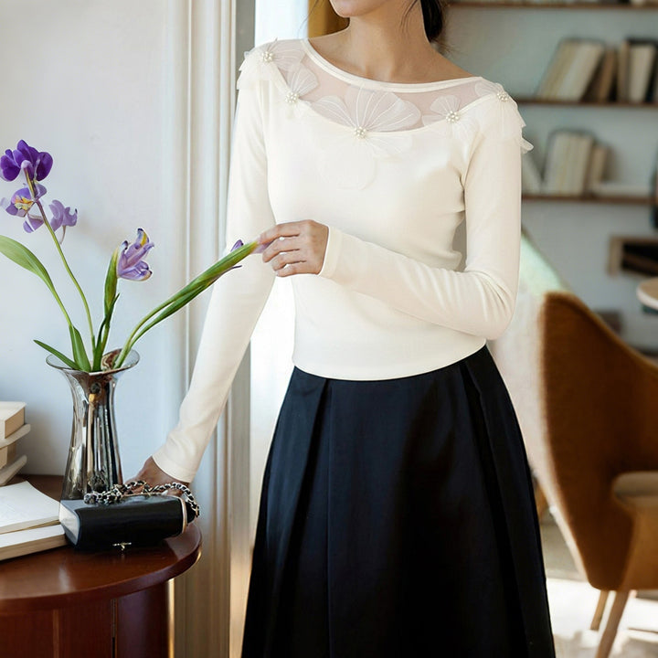 Ladies Elegant Top with Floral Accents Mune Fashion