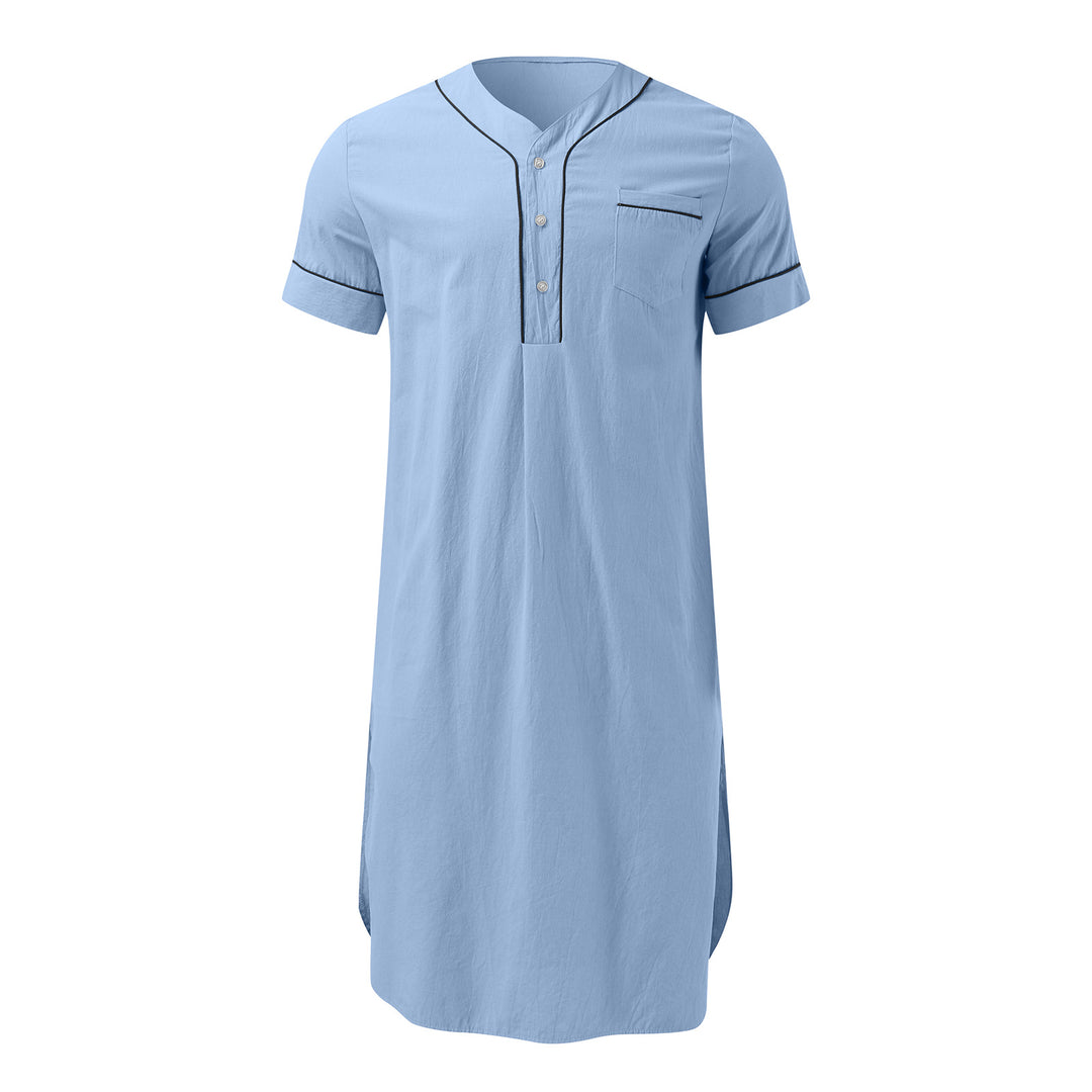 Men's knee-length nightshirt with short sleeves, concealed button placket and breast pocket Mune Fashion