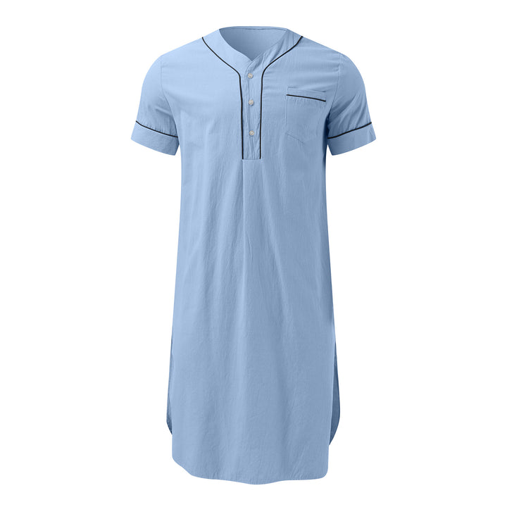Men's knee-length nightshirt with short sleeves, concealed button placket and breast pocket Mune Fashion