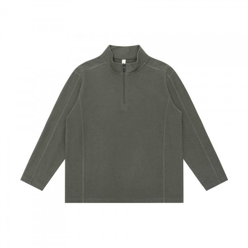 Unisex Textured Half-Zip Knit Sweater in Boxy Cut with Stand-up Collar Mune Fashion