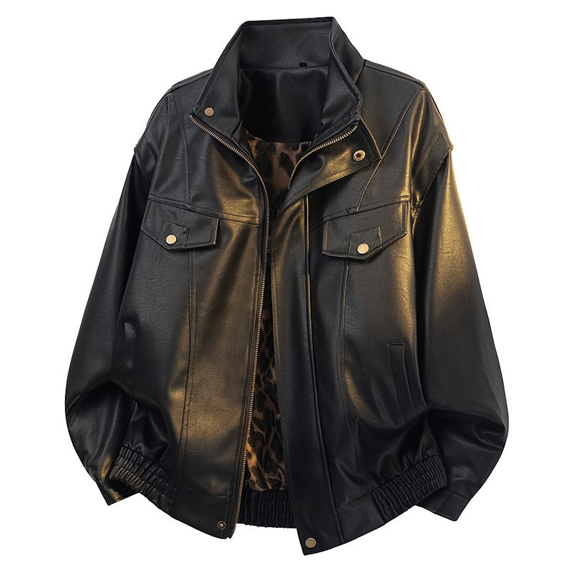 Women Lightweight Oversized Bomber Jacket with Leo Lining, Patch Pockets & Elastic Hem Mune Fashion
