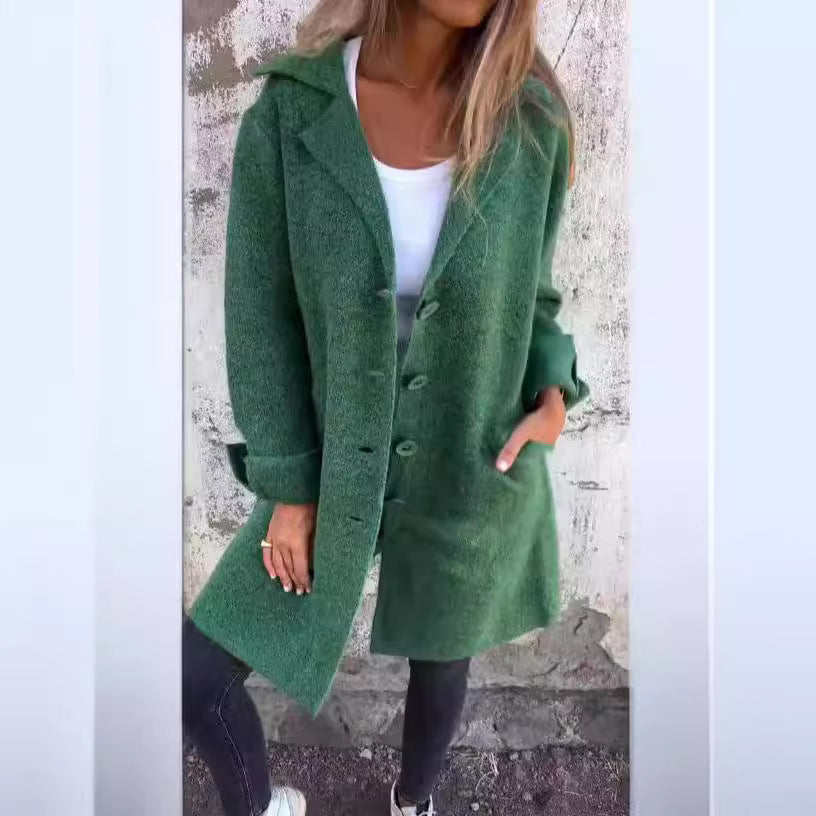 Women nan Oversize wool blend coat with lapel collar, patch pockets, buttoned front, and rolled-up sleeves Mune Fashion