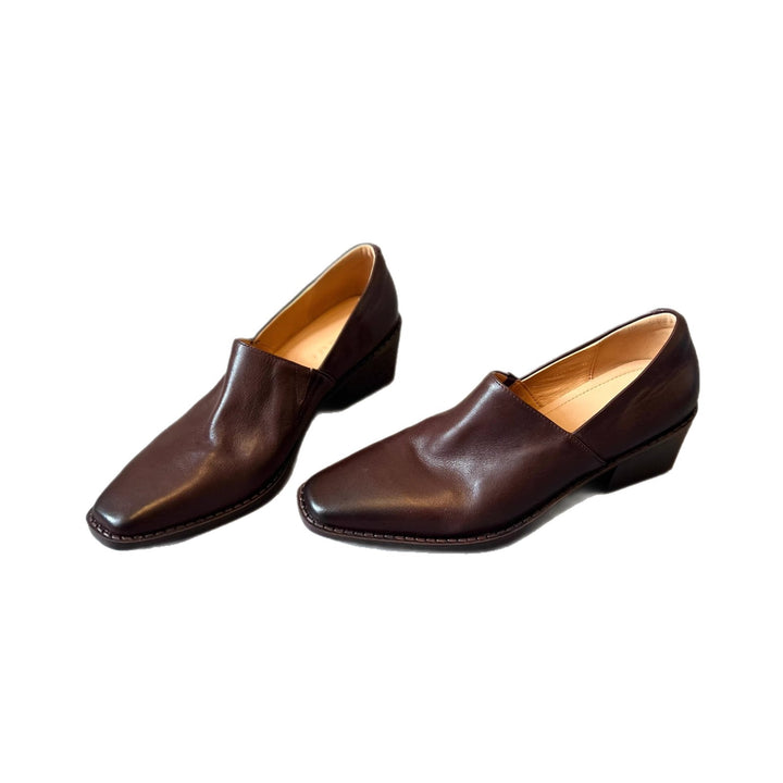 Women's Elegant Slip-on Loafer with Square Toe Cap and Mid-High Block Heel Mune Fashion