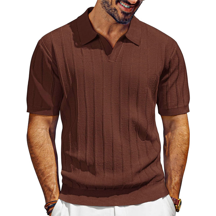 Men's lightweight short-sleeve knit polo shirt with textured rib pattern Mune Fashion