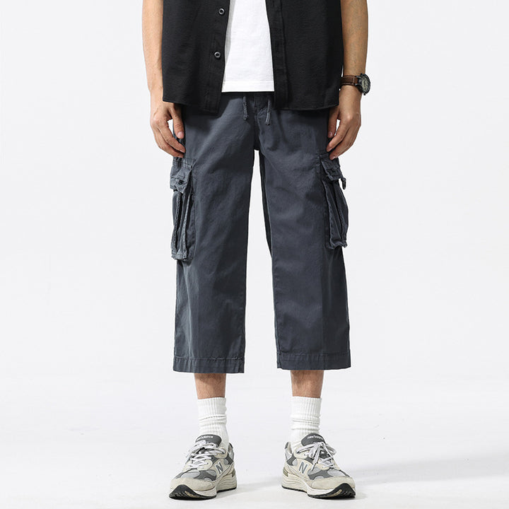 Herren halblange Utility-Cargohose aus Baumwoll-Twill mit weitem Bein und Multifachtaschen Mune Fashion
