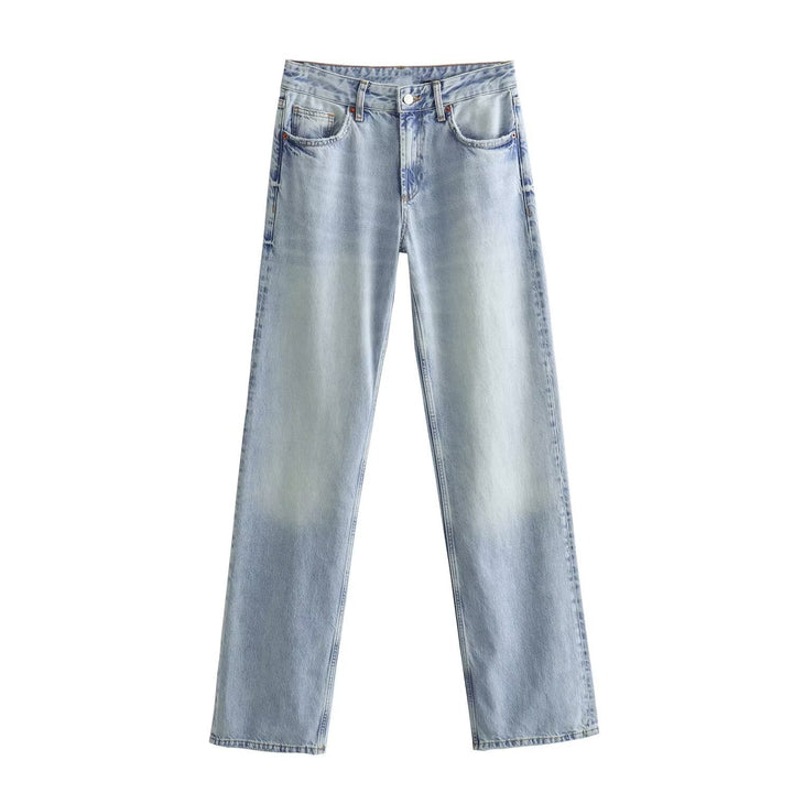 Women's high-waist jeans with straight leg, five-pocket cut and vintage wash Mune Fashion