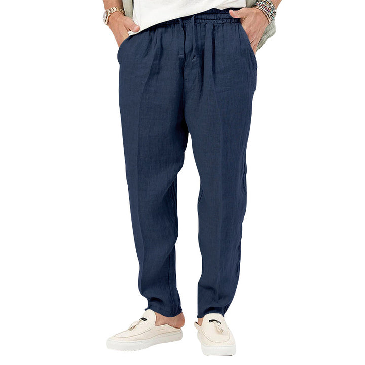 Men's linen jog pants with elastic tunnel drawstring waistband and tapered leg Mune Fashion